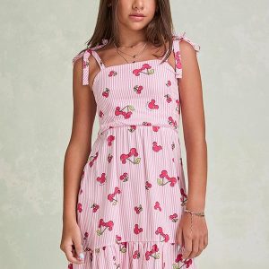 Vestido Listrado do Mickey com Cerejas Rosa
