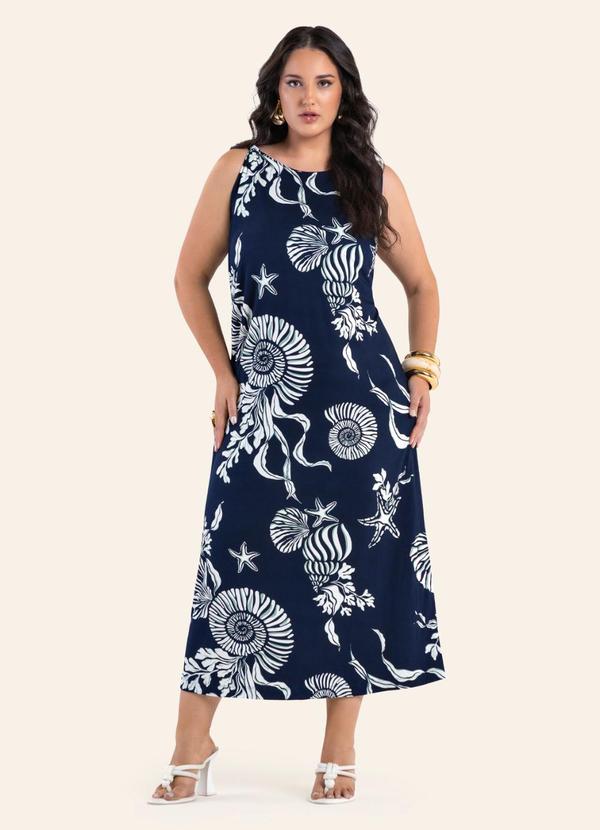 Vestido Midi Estampado Azul
