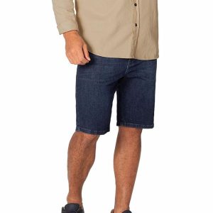 Bermuda Slim Jeans com Bigodes Azul Escuro