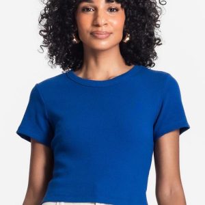 Blusa Cropped Ribana Básica Azul