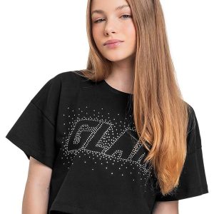 Blusa Juvenil com Strass Preto