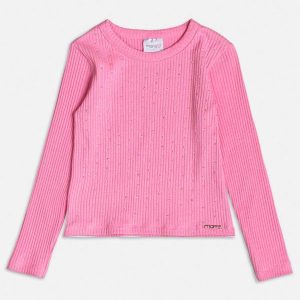 Blusa Rosa Canelada com Strass Rosa