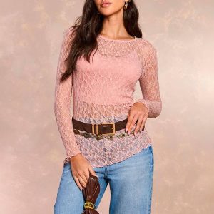 Blusa Tropical Garden em Renda Rosa