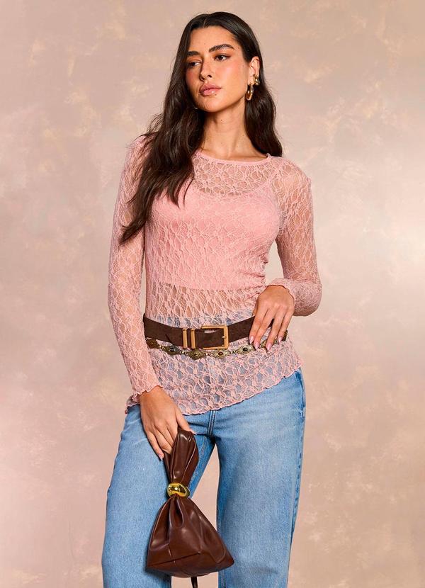 Blusa Tropical Garden em Renda Rosa
