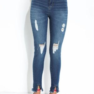 Calça Jeans Push Up com Fendas e Rasgos Sawary