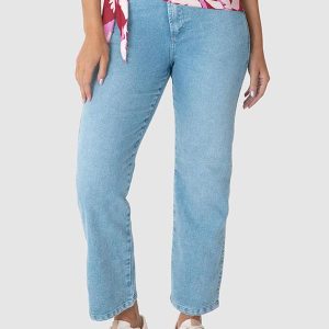 Calça Reta Cropped Jeans Azul Claro
