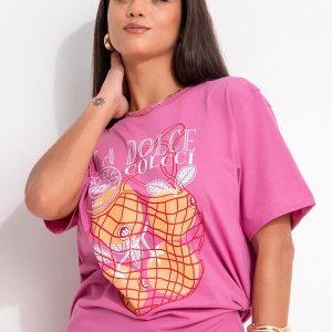 Camiseta Estampada Rosa