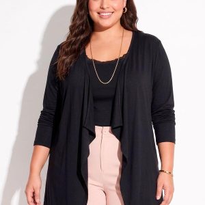 Cardigã com Pontas Plus Size Preto