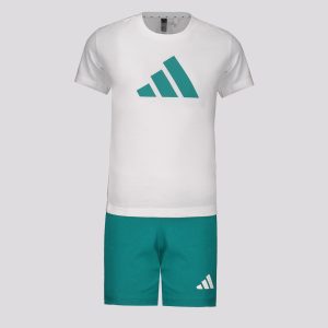 Conjunto Adidas Essentials Big Logo Infantil Branco e Verde