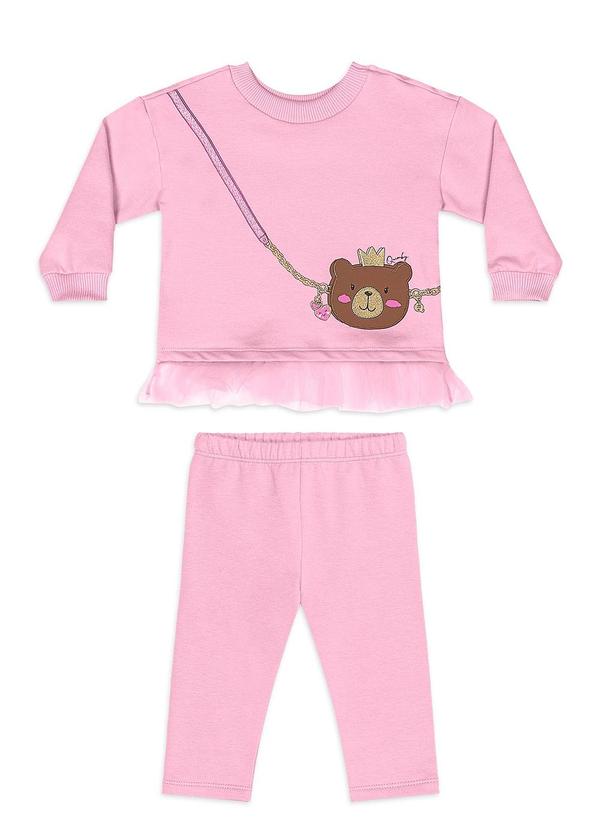 Conjunto Bebê Ursinho Tule Legging Rosa