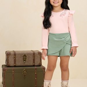Conjunto Blusa e Short/Saia em Malha Rosa
