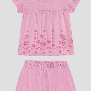 Conjunto Blusa e Shorts em Malha Collor Rosa
