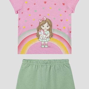 Conjunto Blusa e Shorts em Moletinho Rosa