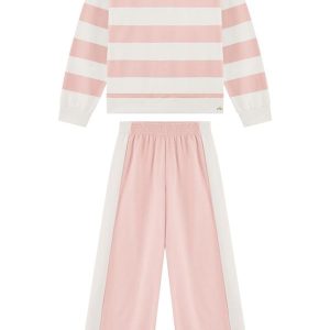 Conjunto Blusão e Calça em Moletom Listras Rosa
