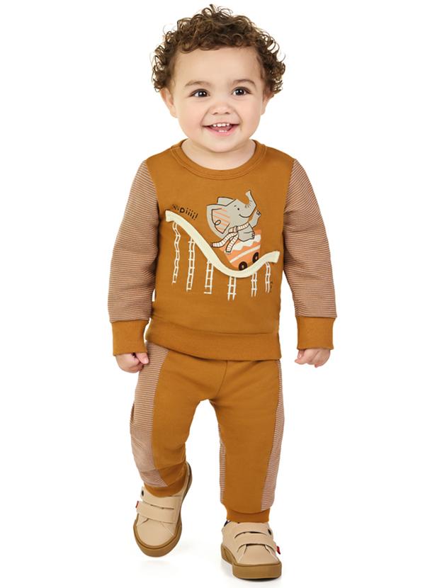 Conjunto Blusão e Calça em Moletom Marrom