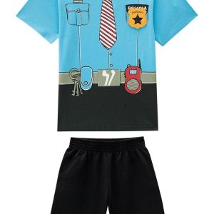 Conjunto Camiseta e Bermuda em Moletinho Azul