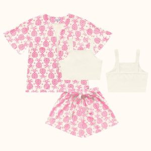Conjunto Kimono, Top e Shorts Rosa