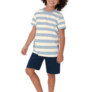 Conjunto Listrado com Moletinho Azul