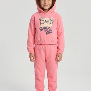 Conjunto Menina em Moletom Felpado Rosa