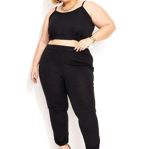 Conjunto Preto com Cropped e Calça Plus Size