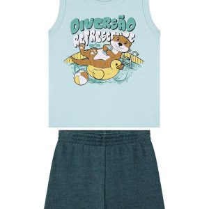 Conjunto Regata e Bermuda Quadriculado Verde