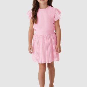 Conjunto Saia Plissada Rosa Claro