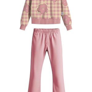 Conjunto Vichy com Flores Rosa Claro