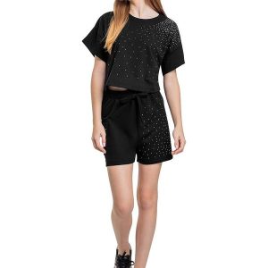 Conjunto com Blusa e Short com Strass Preto