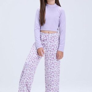 Conjunto de Cropped e Calça Oncinha Lilás