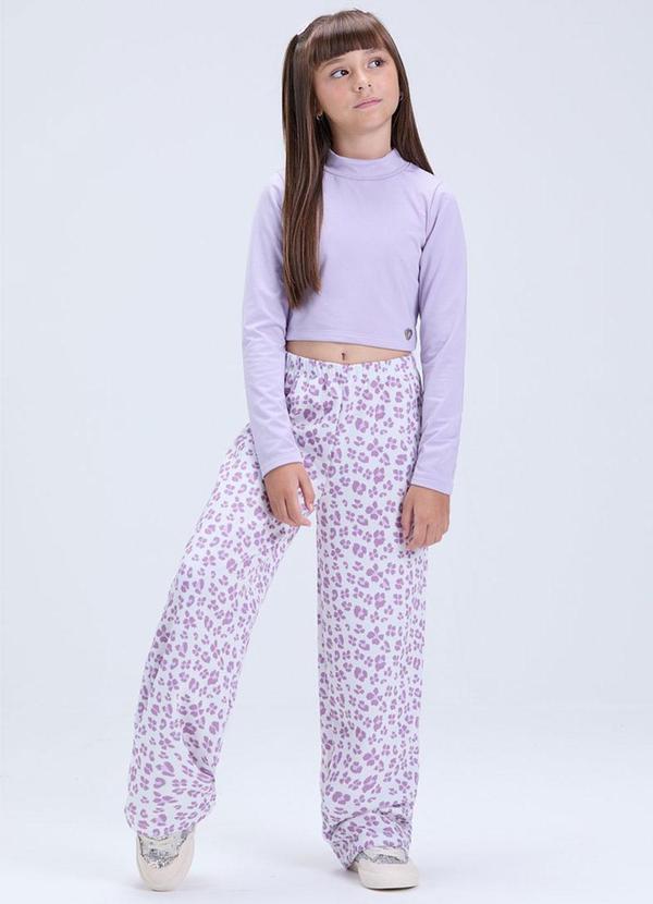 Conjunto de Cropped e Calça Oncinha Lilás