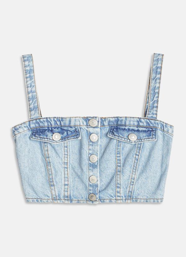 Cropped Jeans com Lapelas Azul