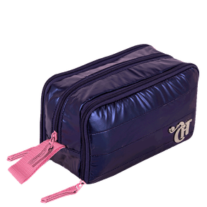 Estojo Box Especial 3 Compartimentos Capricho Puffer Azul - Metálico