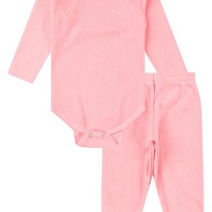 Kit Body Bebê Canelado 2 Peças Rosa