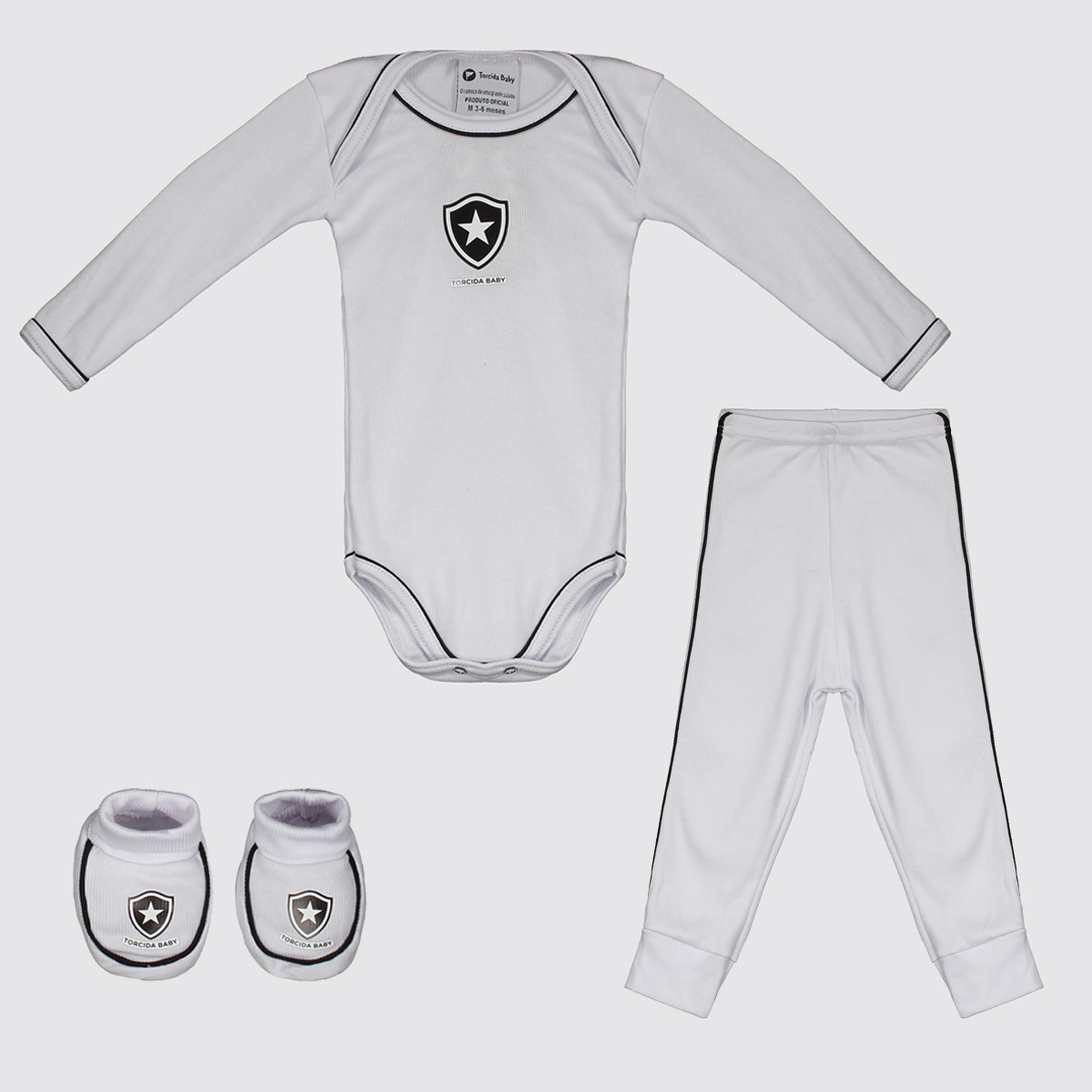 Kit Body Longo Calça e Pantufa Infantil Botafogo