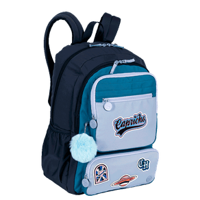 Mochila 2 Compartimentos Capricho Class Cosmic Patches - Azul