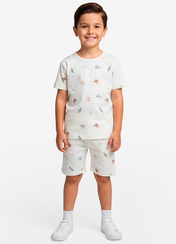 Pijama Infantil Camiseta e Bermuda Bege