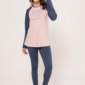 Pijama Manga Longa com Legging Rosa e Azul