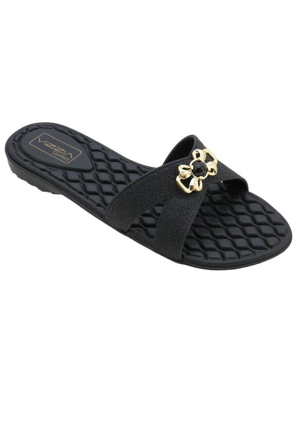 Rasteira Preta com Adereço Dourado