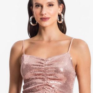 Top Cropped em Paetê Rosa