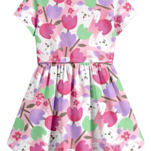 Vestido Curto Godê Tulipas Rosa