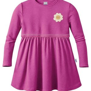 Vestido Godê com Aplique Floral Rosa Escuro