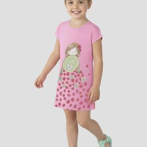Vestido Meia Malha com Estampa Localizada Rosa
