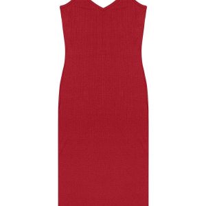 Vestido Midi em Ribana Canelada Vermelho