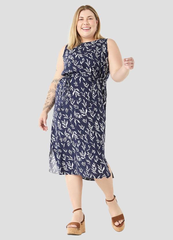 Vestido Plus Size em Tecido Plano Azul