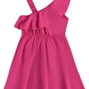 Vestido Rosa Tropical Curto Assimétrico