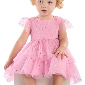 Vestido em Tule Forrado para Bebê Rosa
