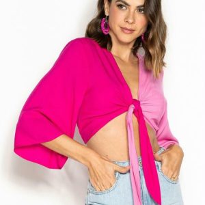 Blusa Cropped de Viscose Rosa