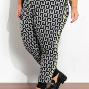 Calça Geométrica com Filete Neon Plus Size