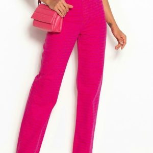 Calça Reta Sarja Juliette Estampada Rosa