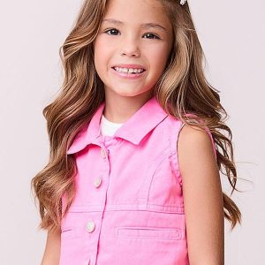 Colete de Sarja Neon com Glitter Rosa